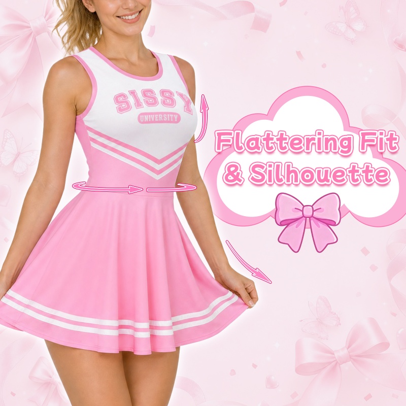 Pink Cheerleader Sleeveless Silky Skater Mini Dress - Image 2