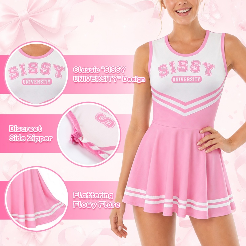 Pink Cheerleader Sleeveless Silky Skater Mini Dress - Image 3