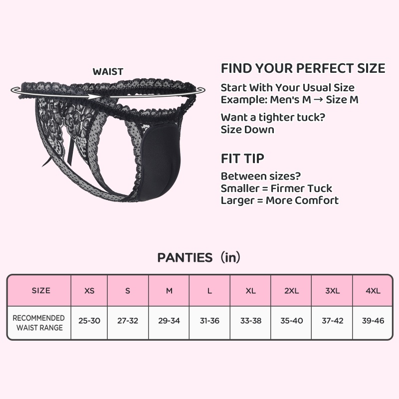 Lace Trim Camel Toe Hiding Tucking Gaff Thong Panties - Image 4