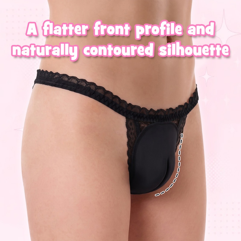 Lace Trim Camel Toe Hiding Tucking Gaff Thong Panties - Image 5