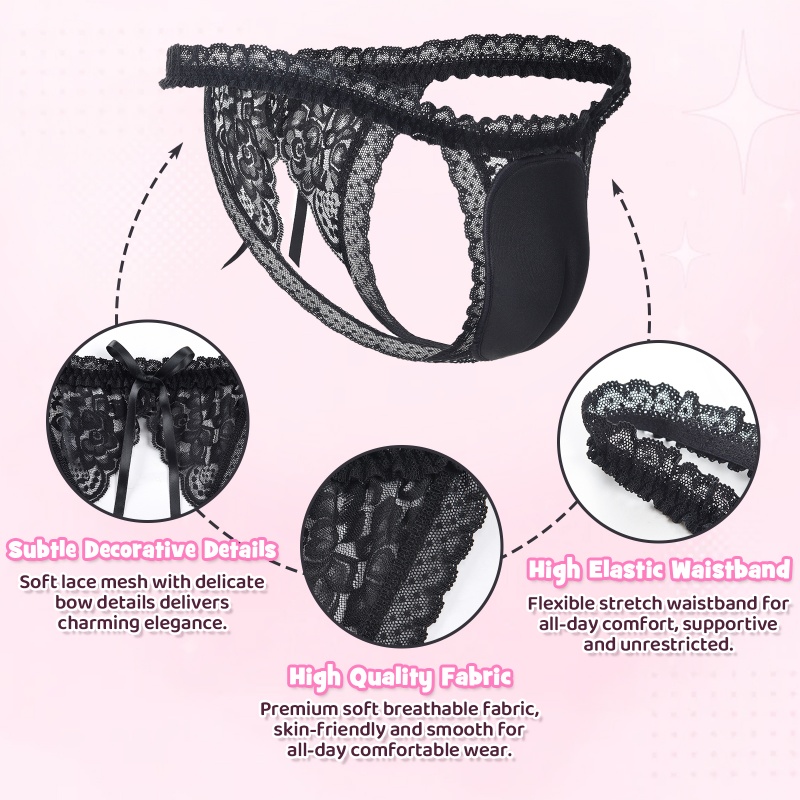 Lace Trim Camel Toe Hiding Tucking Gaff Thong Panties - Image 6
