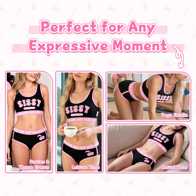 Sissy University Cotton Camisole and Panties Sports Bralette Set - Image 6