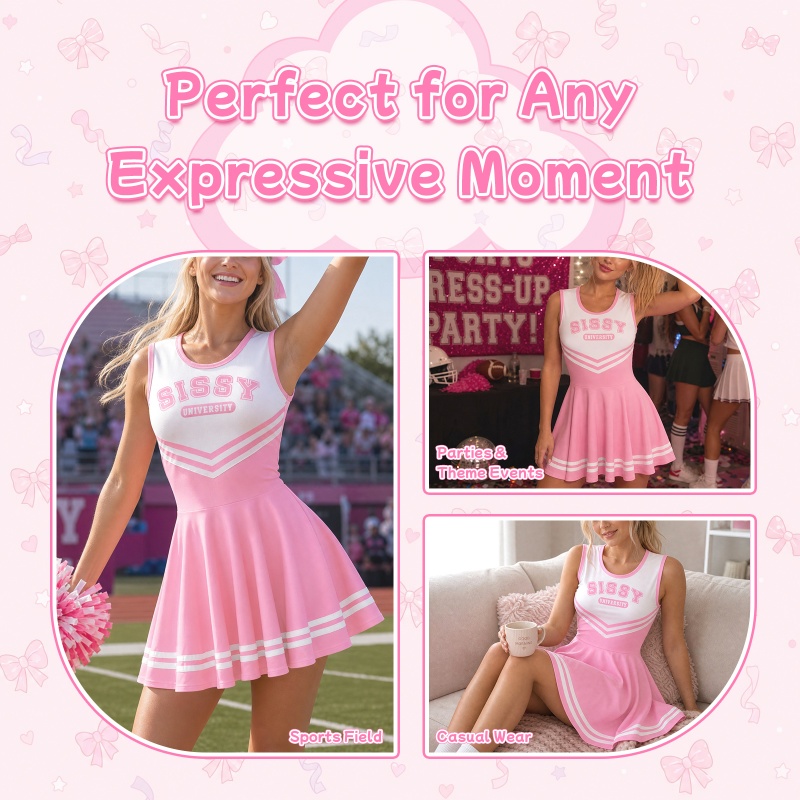 Pink Cheerleader Sleeveless Silky Skater Mini Dress - Image 7