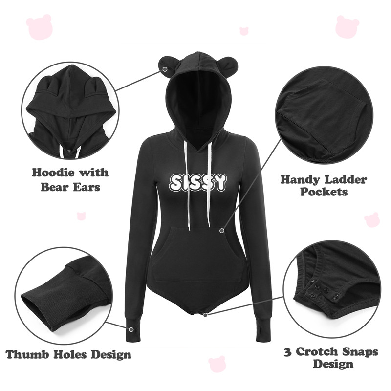 Cozy Bear Hoodie Sweatshirt Onesie Black - Image 8