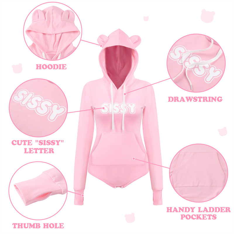 Cozy Bear Hoodie Sweatshirt Onesie Pink - Image 5