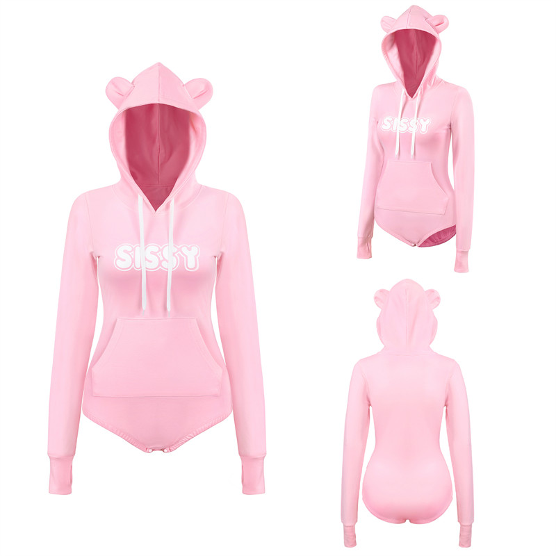 Cozy Bear Hoodie Sweatshirt Onesie Pink - Image 6