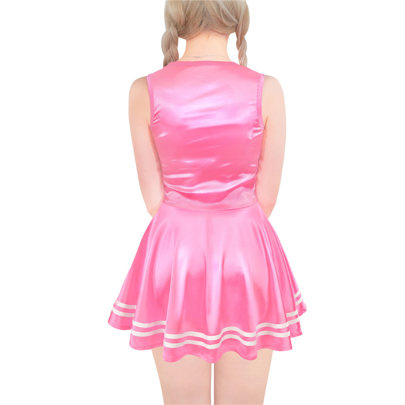Shiny Satin Cheer Mini Dress Rose - Image 3