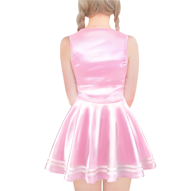 Shiny Satin Cheer Mini Dress Pink - Image 2