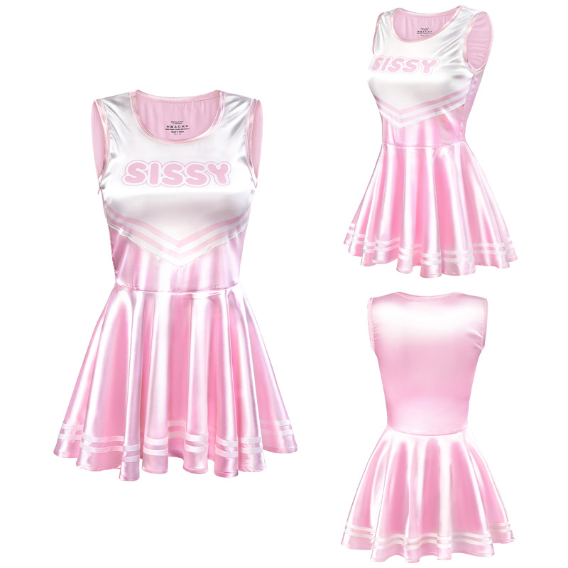Shiny Satin Cheer Mini Dress Pink - Image 3