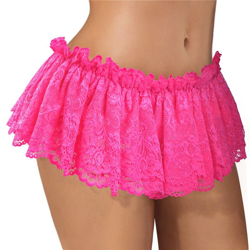 Sissy Lace Skirted Thong Panties Hot Pink - Image 2