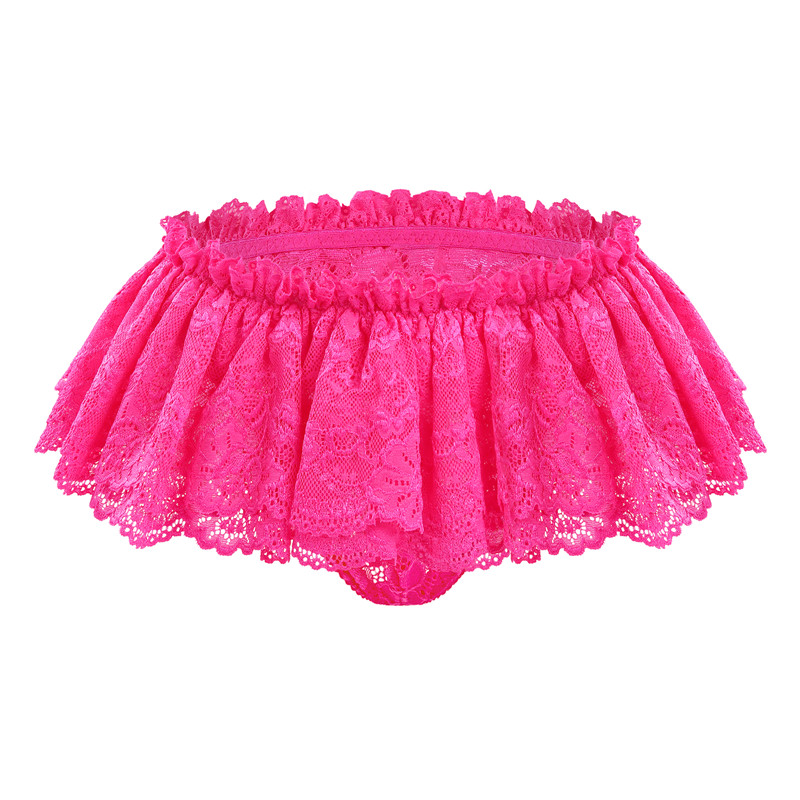 Sissy Lace Skirted Thong Panties Hot Pink - Image 5