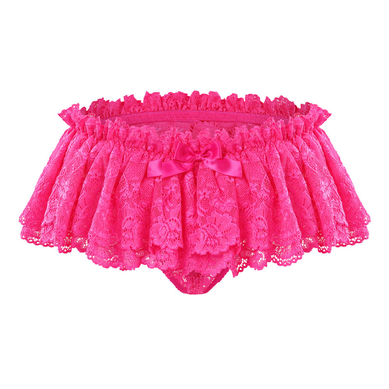 Sissy Lace Skirted Thong Panties Hot Pink - Image 7