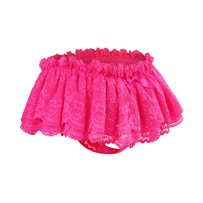 Sissy Lace Skirted Thong Panties Hot Pink - Image 6