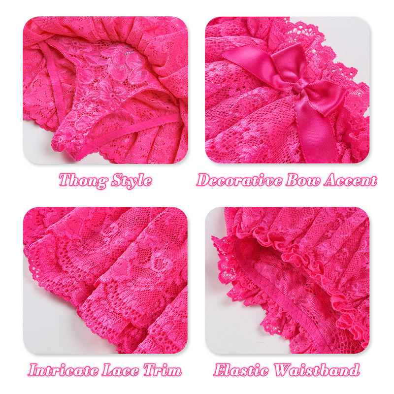 Sissy Lace Skirted Thong Panties Hot Pink - Image 3