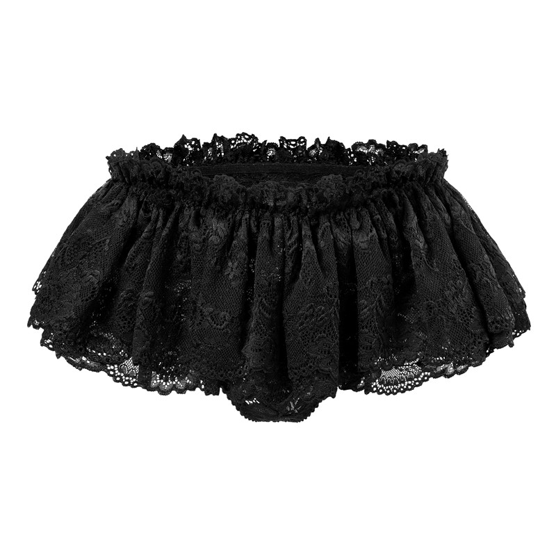Lace Skirted Thong Panties Black - Image 3