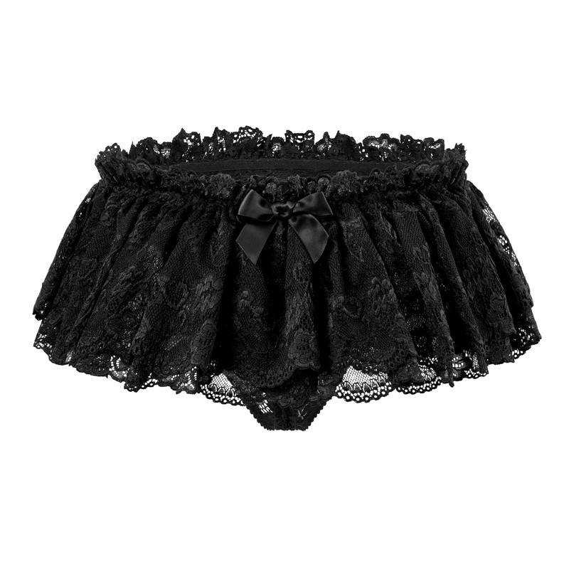 Lace Skirted Thong Panties Black - Image 5
