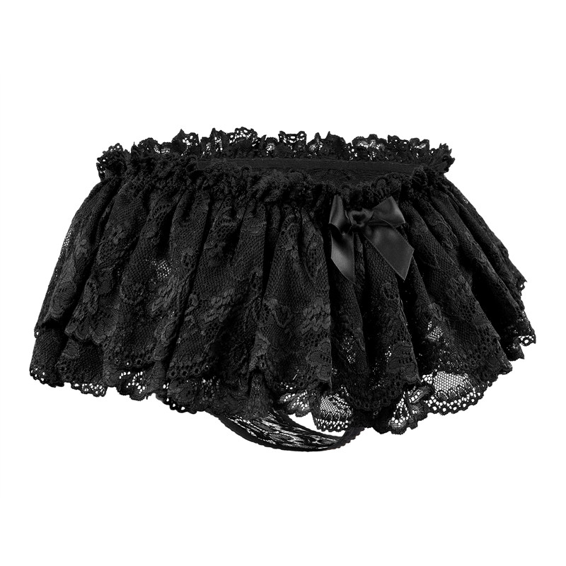 Lace Skirted Thong Panties Black - Image 6