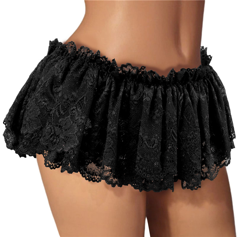 Lace Skirted Thong Panties Black - Image 2