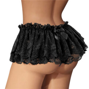 Lace Skirted Thong Panties Black