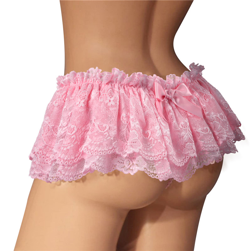 Lace Skirted Thong Panties Pink