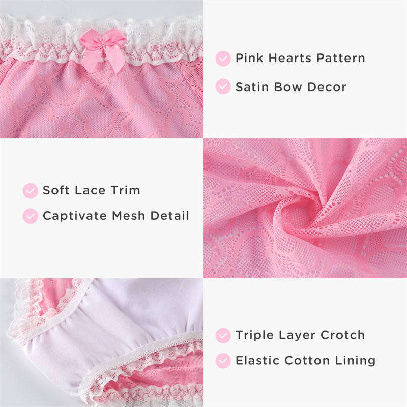 Pink Hearts Pattern Tucking Gaff Panties - Image 6