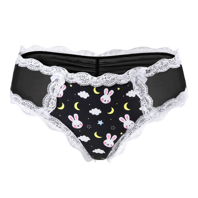 Snuggle Bunny Pattern Mesh Tucking Gaff Panties Black - Image 6