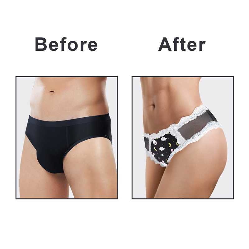 Snuggle Bunny Pattern Mesh Tucking Gaff Panties Black - Image 5