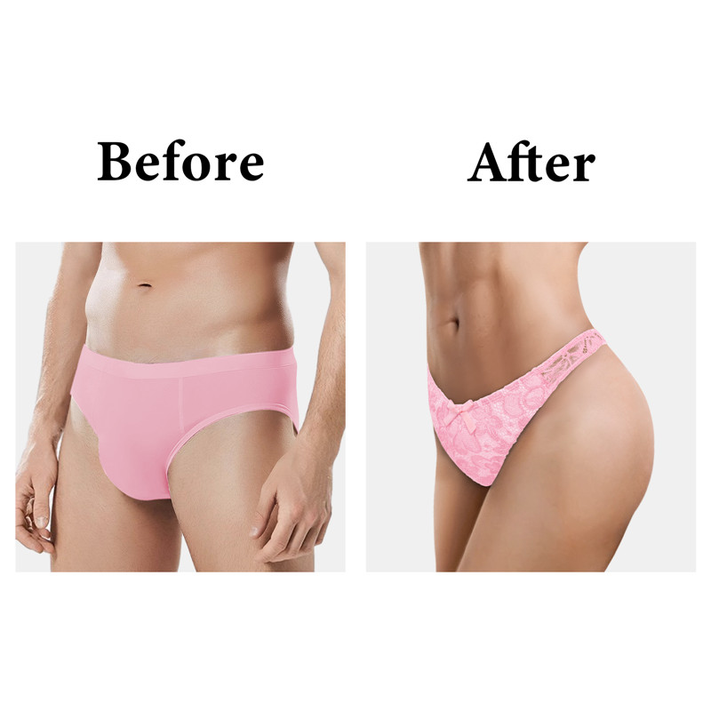 Mesh Flower Thong Tucking Gaff Panties Pink - Image 2