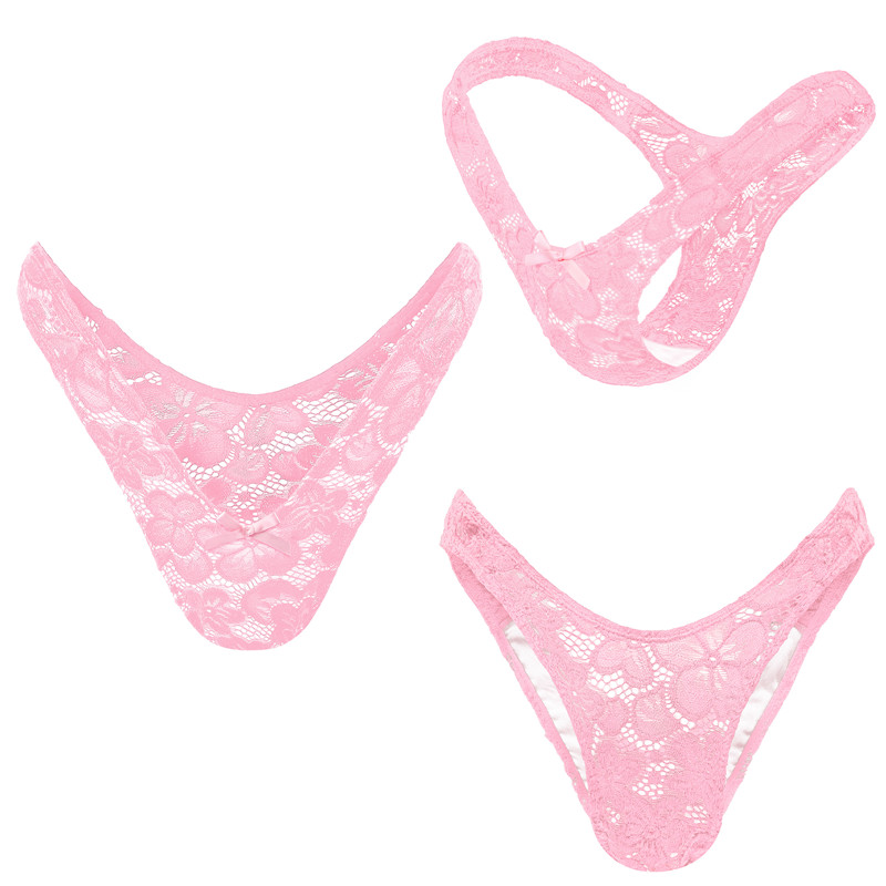 Mesh Flower Thong Tucking Gaff Panties Pink - Image 3