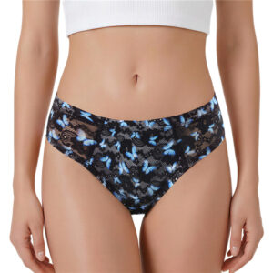 Blue Butterfly Mesh Tucking Gaff Brazilian Cheeky Panties
