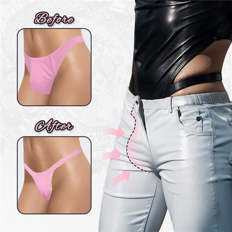 Camel Toe Tucking Gaff Thong Panties Pink - Image 3