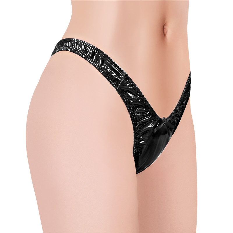 Little Secret Faux Leather Thong Tucking Gaff Panties Black - Image 2