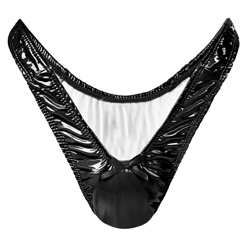 Little Secret Faux Leather Thong Tucking Gaff Panties Black - Image 5