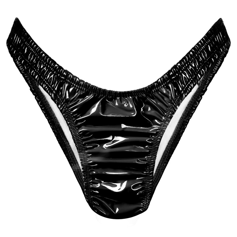 Little Secret Faux Leather Thong Tucking Gaff Panties Black - Image 6