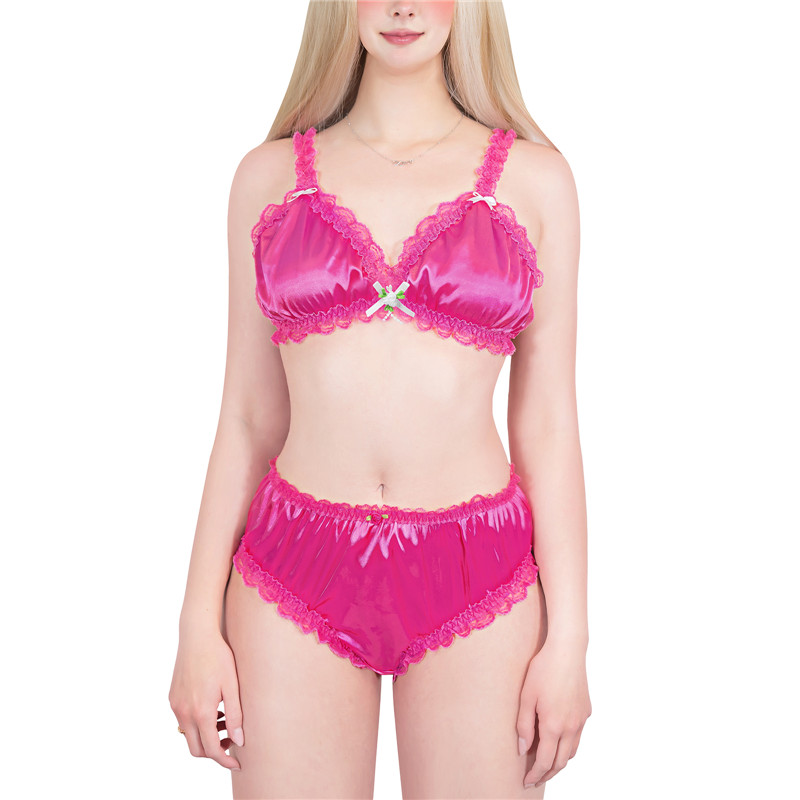 Sissy Lacy Frill Bralette Set Hot Pink