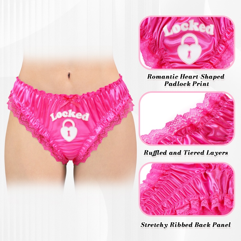 Chastity SissyUniversity Satin Lace Panties Hot Pink - Image 6
