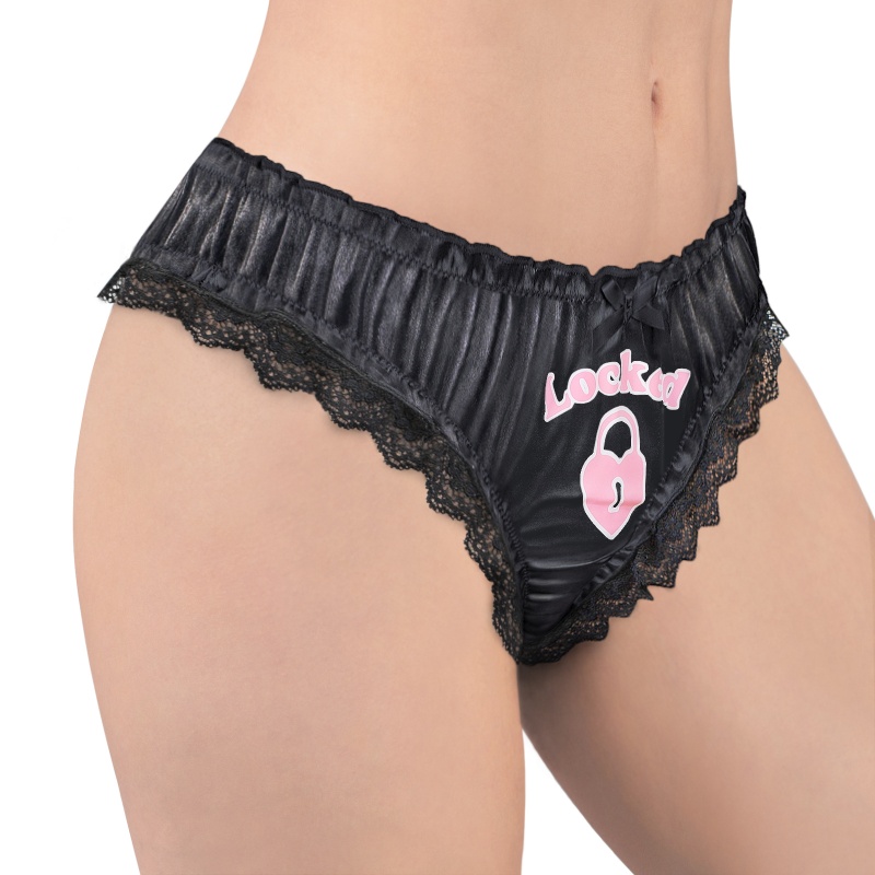 Chastity SissyUniversity Satin Lace Panties Black - Image 6