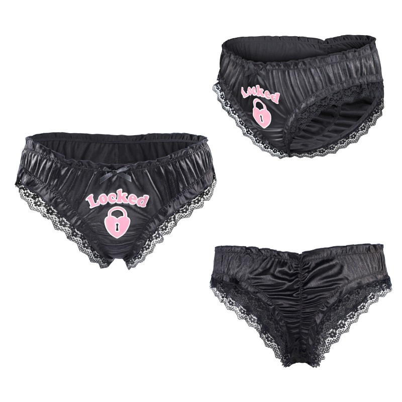 Chastity SissyUniversity Satin Lace Panties Black - Image 5