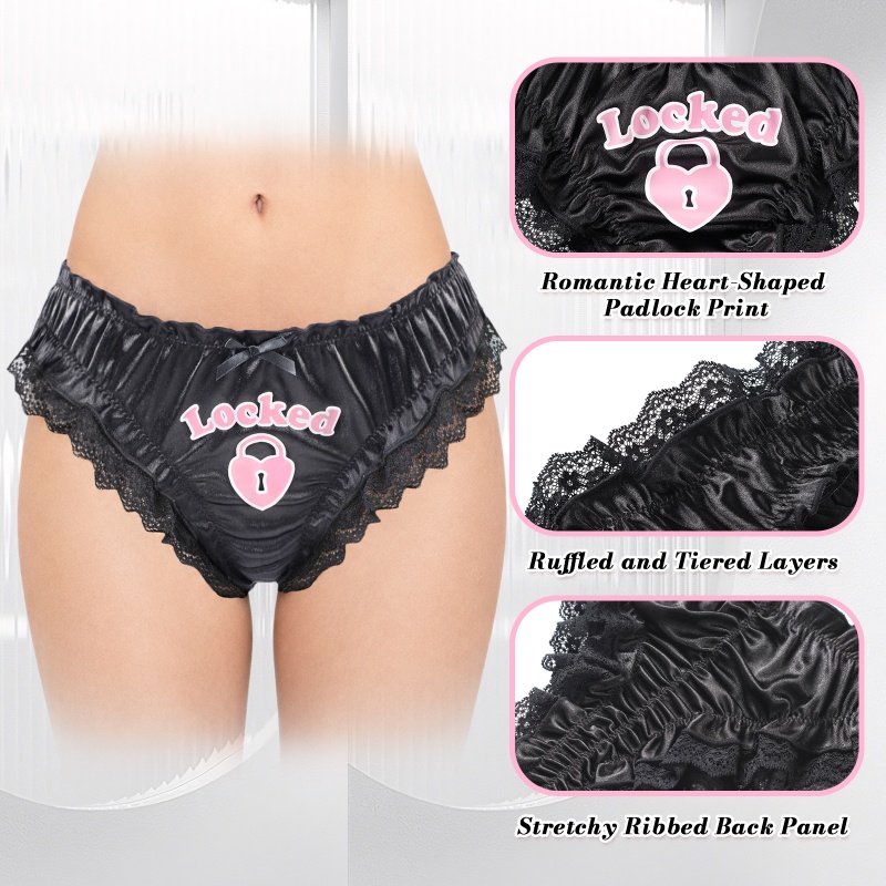 Chastity SissyUniversity Satin Lace Panties Black - Image 3