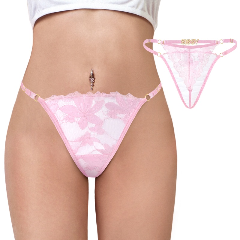 Doll Lace and Rhinestone Tanga Tucking Gaff Thong Panties Pink