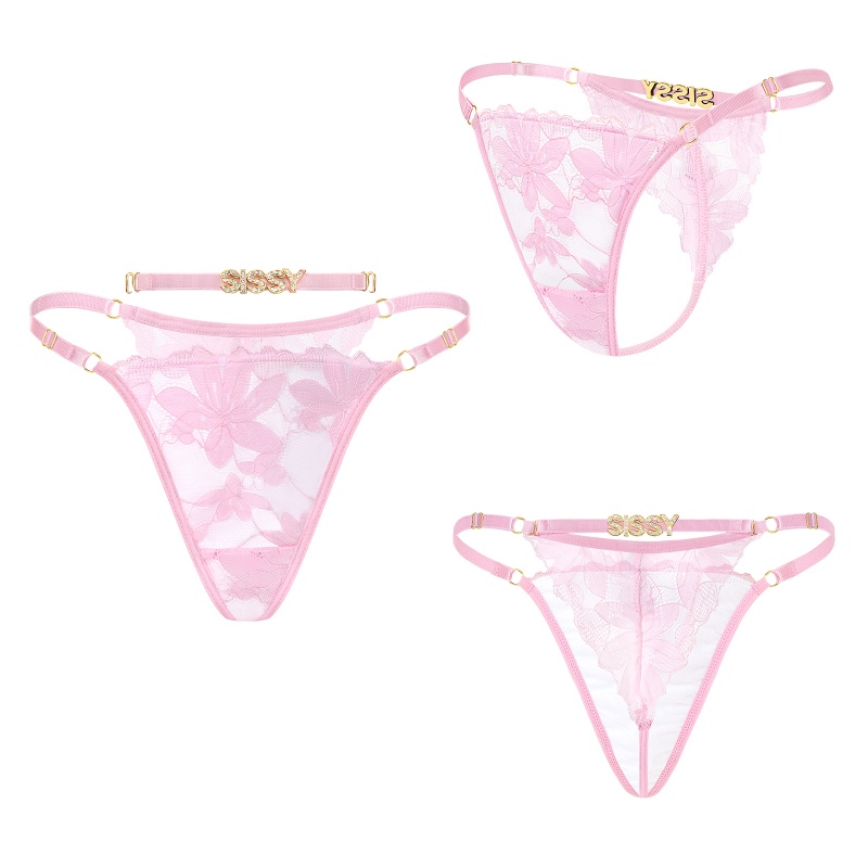 Doll Lace and Rhinestone Tanga Tucking Gaff Thong Panties Pink - Image 5