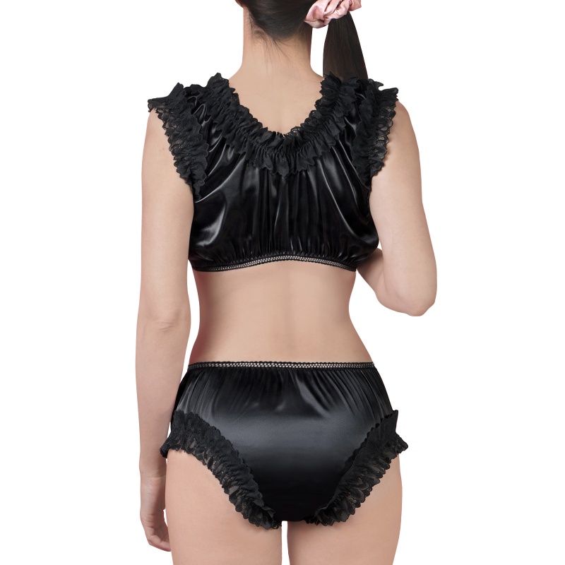 Satin SissyUniversiry Baby Bralette Set Black - Image 3
