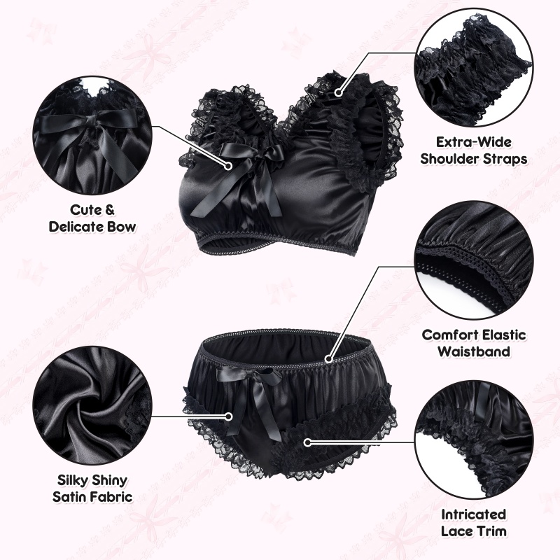 Satin SissyUniversiry Baby Bralette Set Black - Image 5