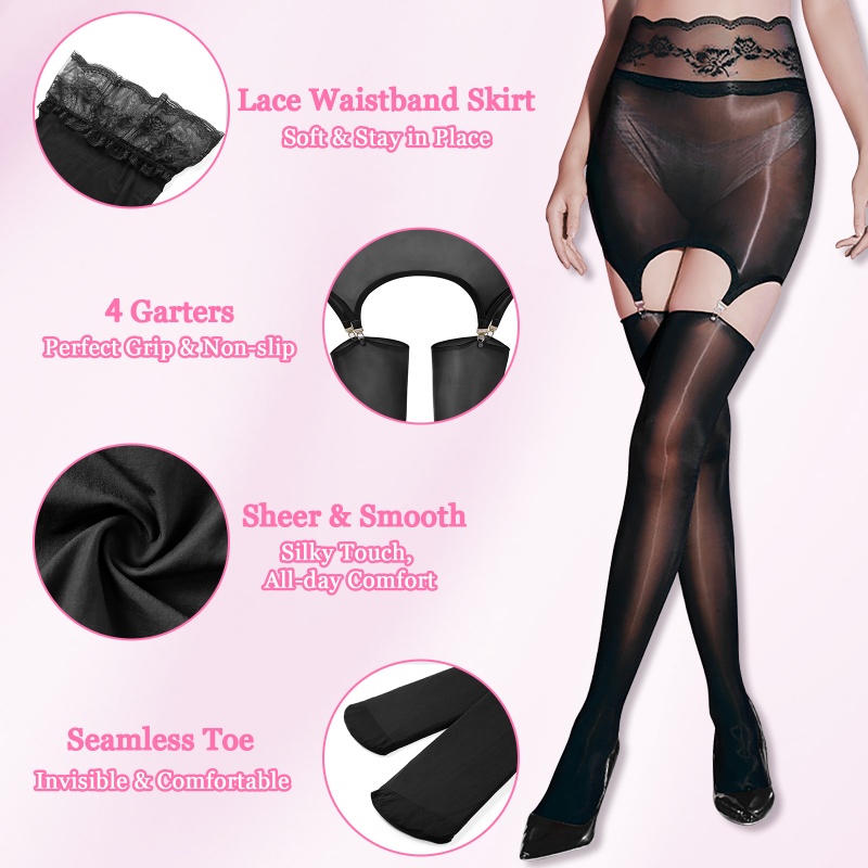 SissyUniversity Lace Sheer Garter Skirt Stockings - Image 21