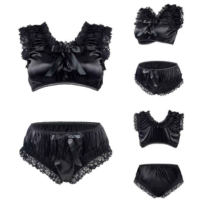 Satin SissyUniversiry Baby Bralette Set Black - Image 6