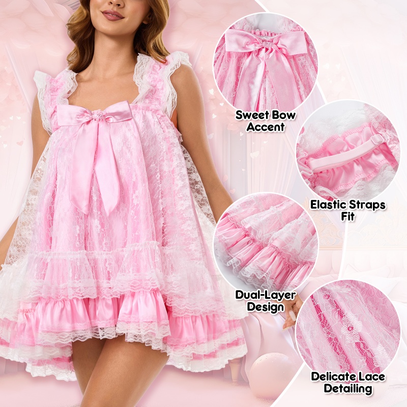 Satin & Lace Little SissyUniversity Slip Dress Nightgown - Image 2