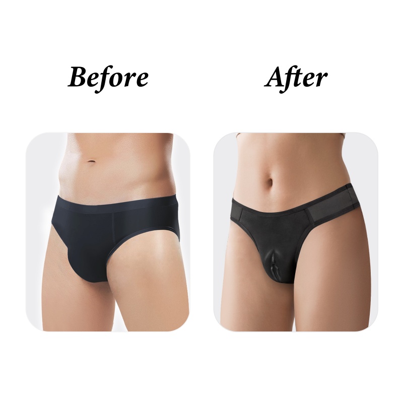 Realistic Camel Toe Tucking Gaff Thong Panties Black - Image 2