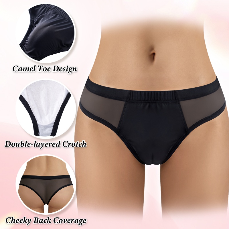 Camel Toe Tucking Gaff Brazilian Cheeky Panties Black - Image 2