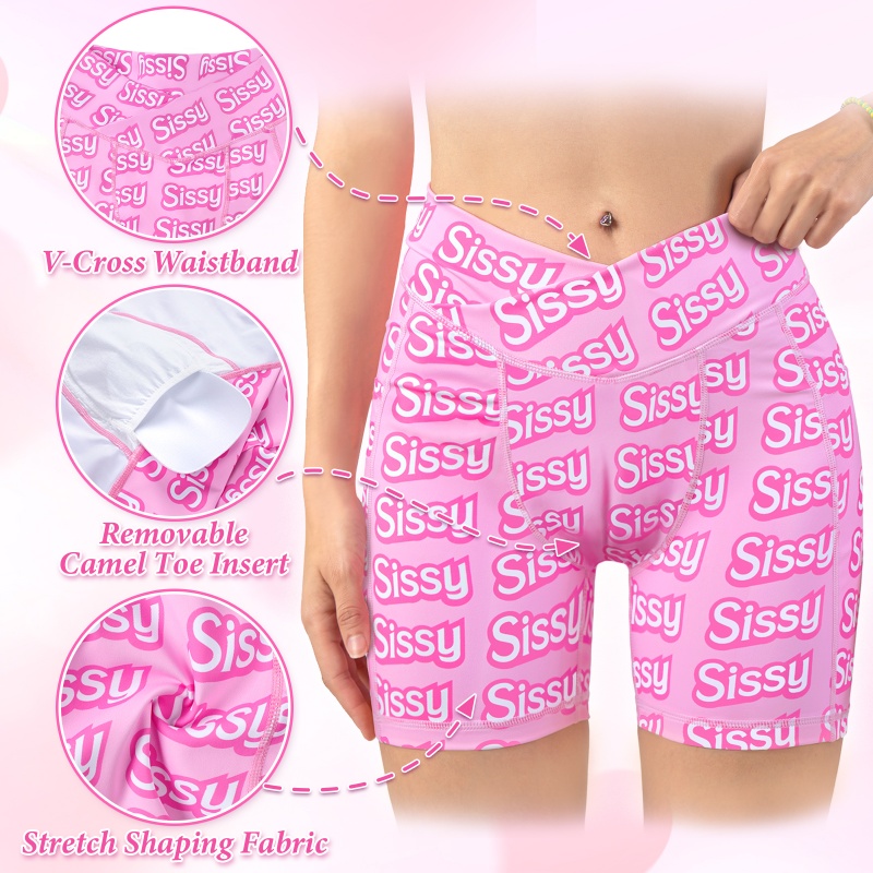 SissyUniversity High Waisted Camel Toe Insert Tucking Gaff Yoga Shorts Leggings - Image 2