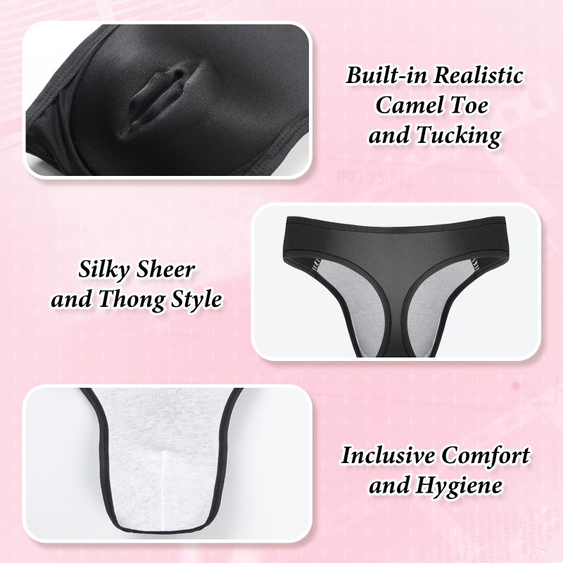 Realistic Camel Toe Tucking Gaff Thong Panties Black - Image 3
